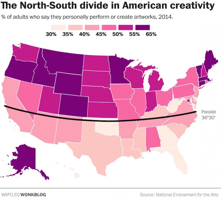 Informative Map Reveals the Geographic Creative Divide in America