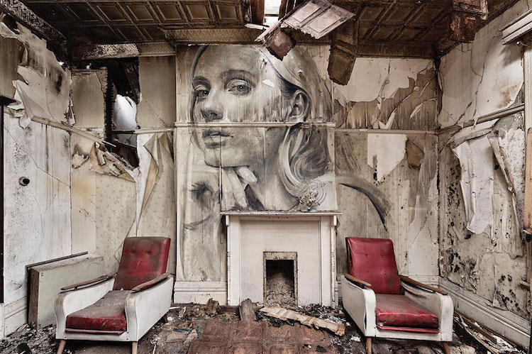 rone street art portraits empty abandoned buildings murals fragility art