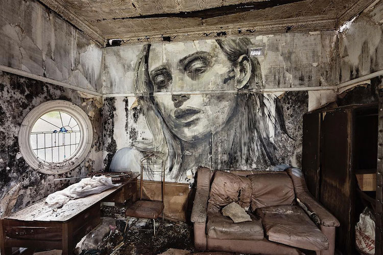 rone street art portraits empty abandoned buildings murals fragility art