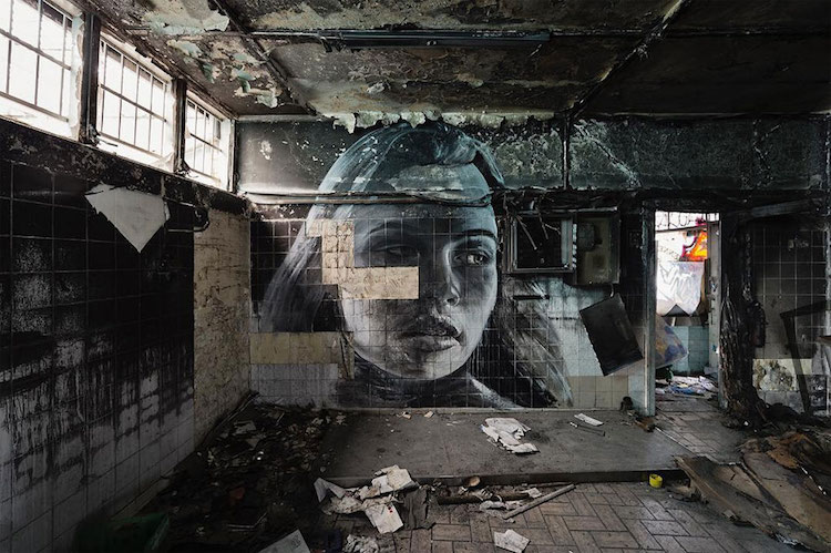 rone street art portraits empty abandoned buildings murals fragility art