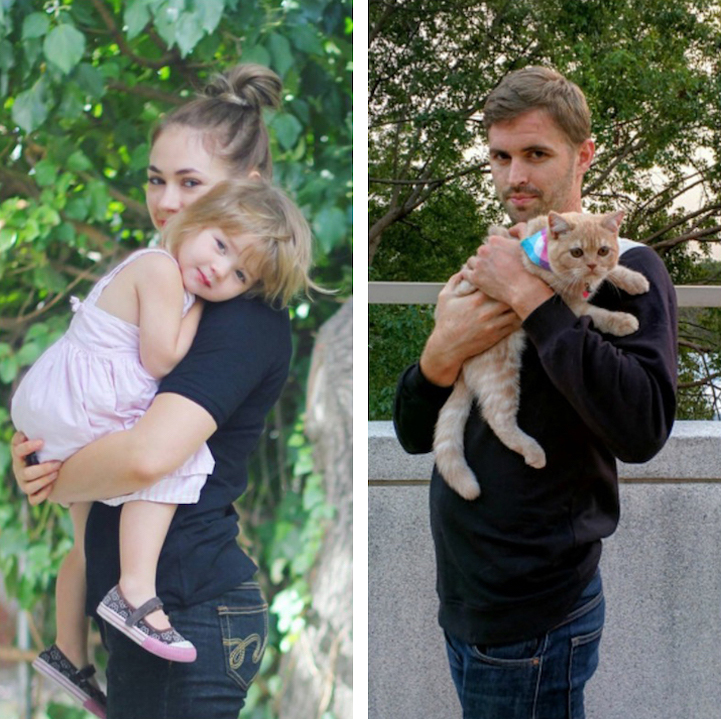 recreating family photos with a cat