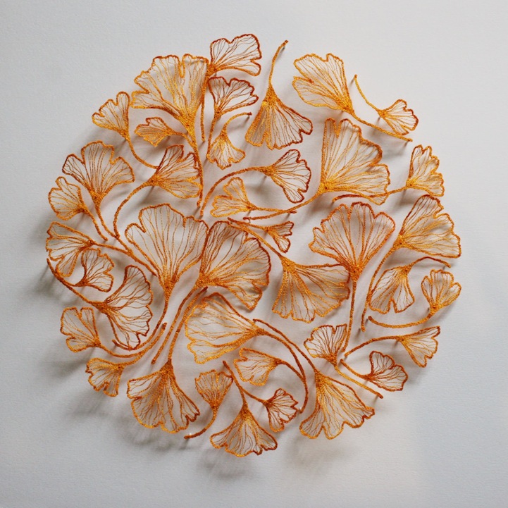 Delicately embroidered sculptures mimic the fragility of nature