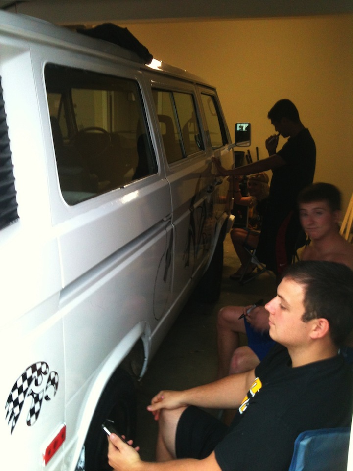 Sharpie art on a white Volkswagen van