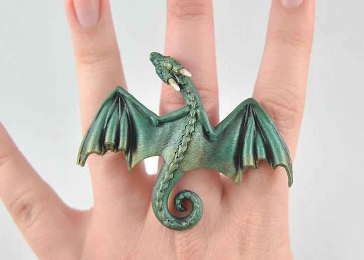 Art by Aelia sculptural dragon jewelry etsy dragons resin