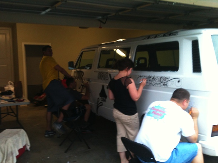 Sharpie art on a white Volkswagen van