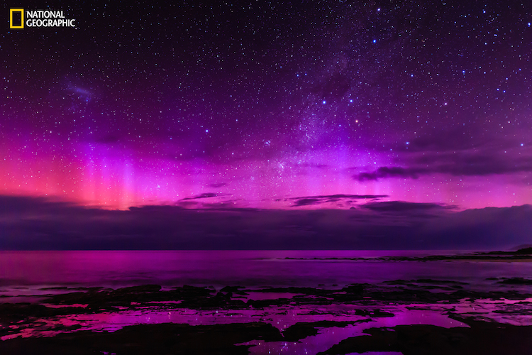 National Geographic Auroral Beams Over Australian Coastline
