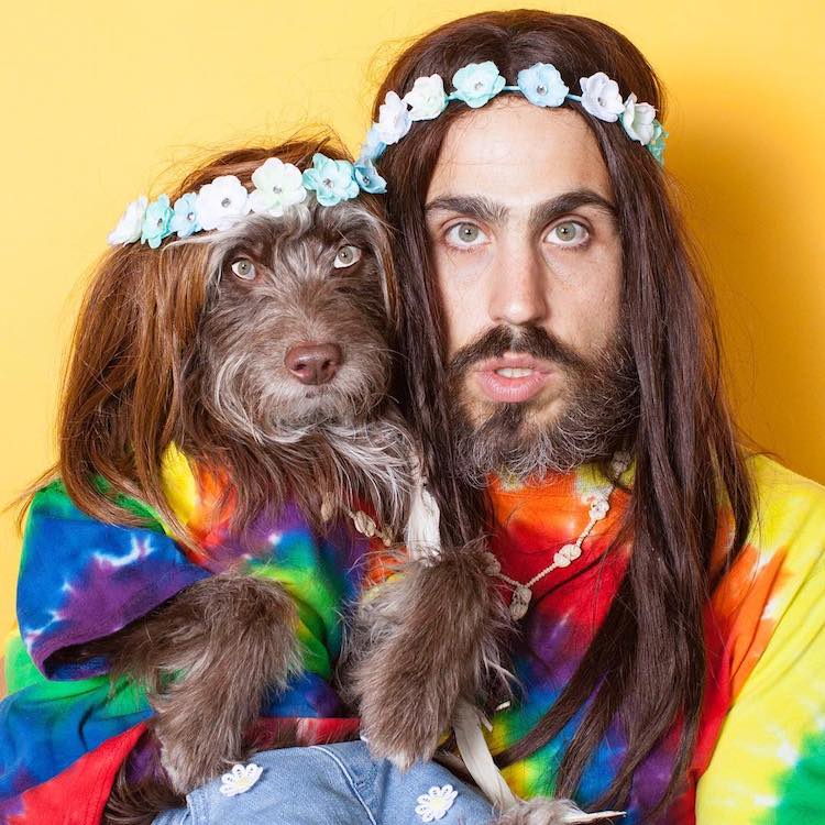 Playful Hippie Costumes For Dog And Human